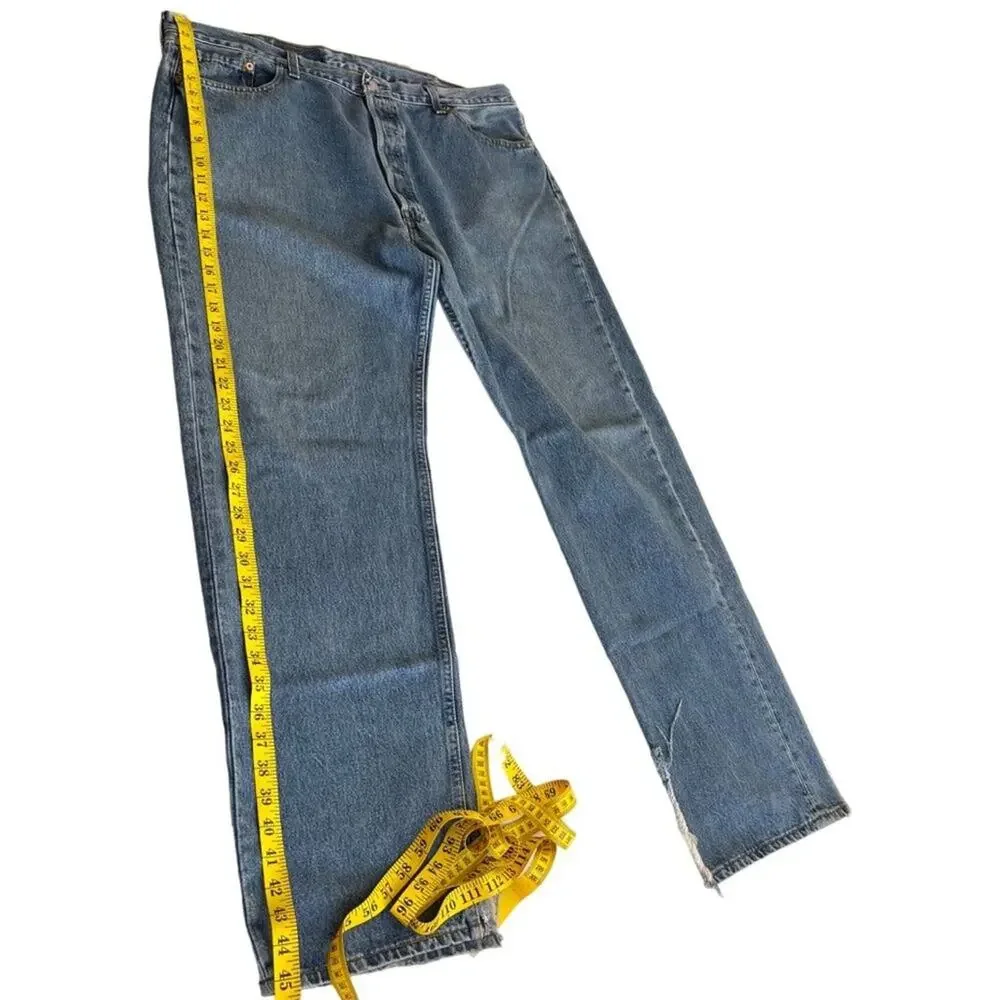 Vintage Levi's 501 USA Made Button Fly Jeans Distressed Hem 42x34 W42